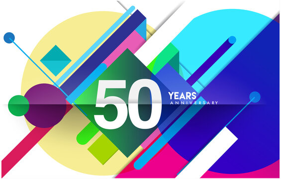 50th years anniversary logo, vector design birthday celebration with colorful geometric isolated on white background. - Powered by Adobe
