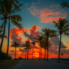 sunrise  over the beach sunset tropical miami florida palm summer 