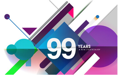 99th years anniversary logo, vector design birthday celebration with colorful geometric isolated on white background.