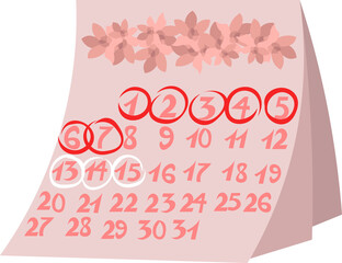 Female pink calendar with flowers. Monthly cycle. Ovulation and menstruation. Women Health. The control.