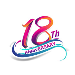 Fototapeta premium 18th anniversary celebration logotype blue and red colored. Birthday logo on white background.