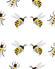 Bees, wasps and gadflies. Summer seamless pattern. Design for postcards, prints, clothes. Registration of medicines and cosmetics.