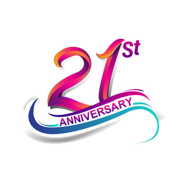 21st anniversary celebration logotype blue and red colored. Birthday logo on white background.