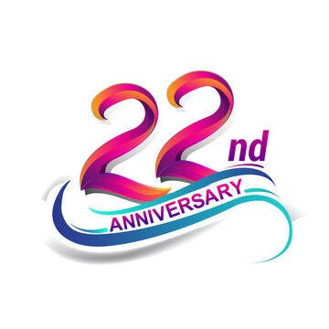 22nd anniversary celebration logotype blue and red colored. Birthday logo on white background.