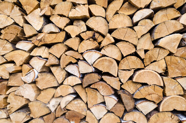 woodpile of freshly cut wood close up