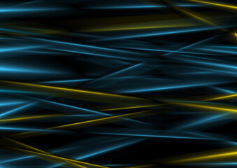 Dark blue and yellow smooth glowing stripes abstract background. Vector design