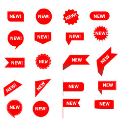 set of new sticker. stickers for new arrival shop product tags. red stickers sign.