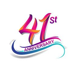 41st anniversary celebration logotype blue and red colored. Birthday logo on white background.