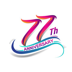 77th anniversary celebration logotype blue and red colored. Birthday logo on white background.