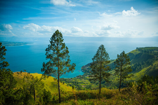 View to lake Toba with blue sky and clouds
