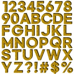GOLD ABSTRACT ENGRAVED 3D TEXT NUMBER & ALPHABET SET