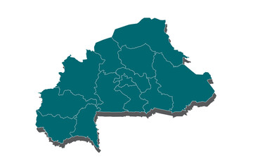 A Map of the country of Burkina Faso,High Detailed Blue Map