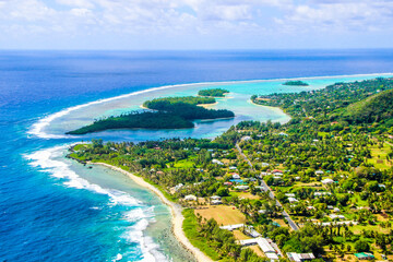 Rarotonga breathtaking stunning views from a plane of beautiful beaches, white sand, clear...