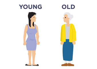Female in two different age. Concept of aging.