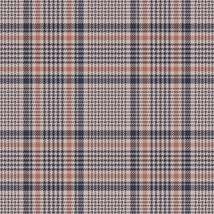 Tweed pattern vector. Glen hounds tooth check plaid in blue, coral, pink grey for jacket, coat, skirt, trousers, or other modern abstract autumn winter textile design.
