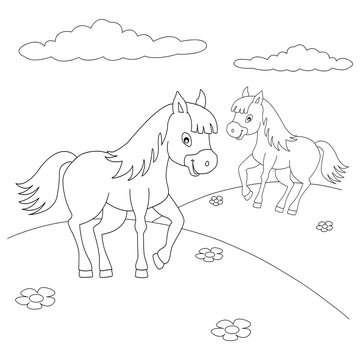 illustration vector graphic of horses coloring book. perfect for children.