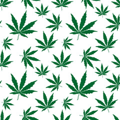 Doodle cannabis leaf seamless pattern isolated on white. Marijuana. Kids hand drawing art line. Vector stock illustration. EPS 10