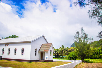 Fototapeta na wymiar Cook island Rarotonga white Catholic church