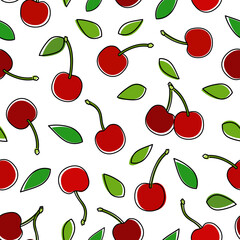 Red cherry cartoon illustration seamless pattern