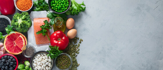 Fototapeta na wymiar Healthy food on grey background