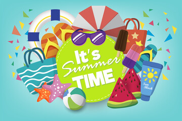 Summer super sale banner template on color background.