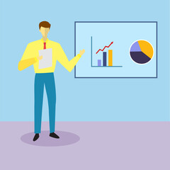illustration vector graphic of  man while presentation with his diagram