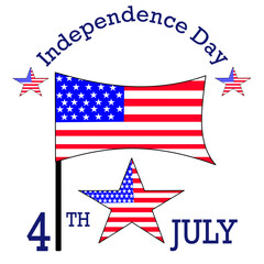4th of july on Independence Day.Vector illustration for Fourth of July. USA flag and star on white background.