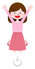 Illustration of a woman who jumps and rejoices