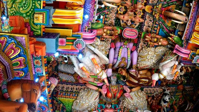 Decoration of the ceiling of the ancient Hindu temple Sri Bhadrakali Amman Kovil (Kali Kovil). Trincomalee, Sri Lanka   