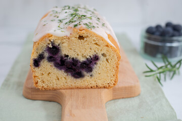 home made sweet blueberry sponge cake with rosemary