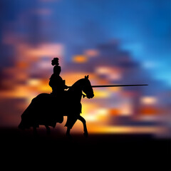 A Mounted Warrior Under The Sunset 