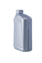 grey one-litre bottle with engine oil, isolate, close-up