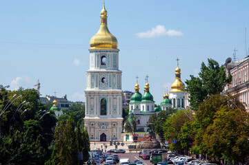 Fototapeta na wymiar Bell tower at Saint Sophia Cathedral complex, Kyiv, Ukraine