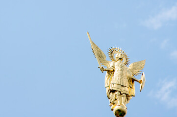 Archangel Michael atop building in the Saint Sophia Cathedral complex, Kyiv, Ukraine