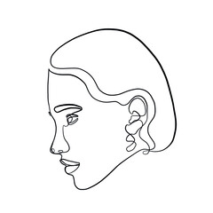 Woman portrait drawn in one continuous line. Linear glamour logo in minimal design for hair stylist, makeup artist, beauty salon and cosmetology. Beautiful woman face. Minimal portrait girl. 