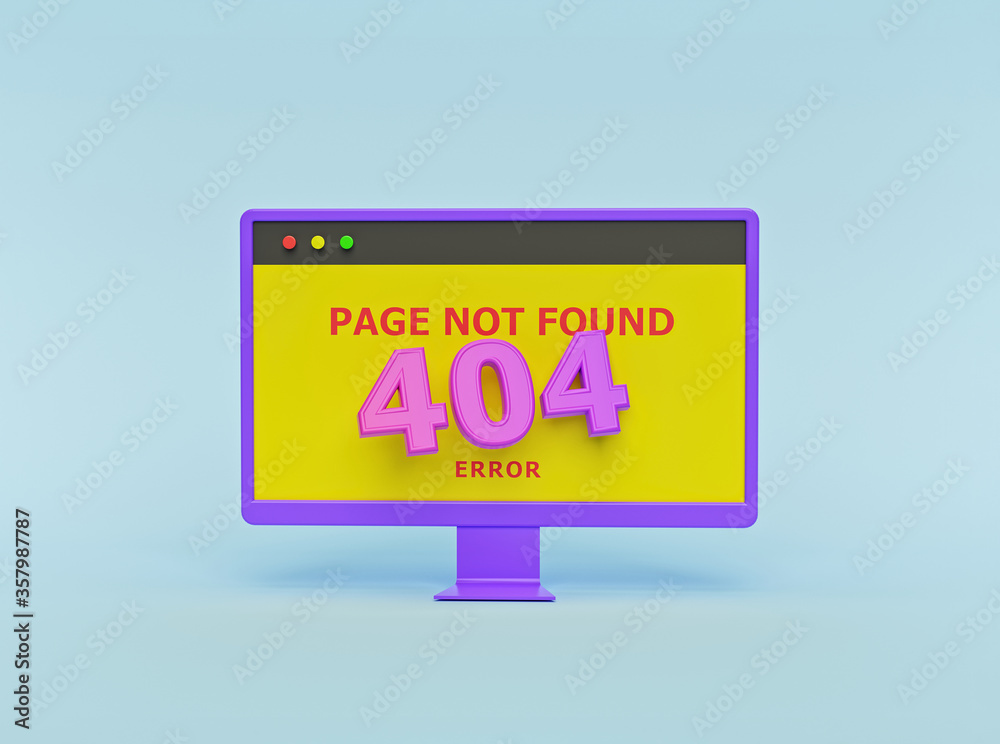 Poster Page not found 404 design. 404 error web page concept on a computer screen. minimal style. 3d rendering