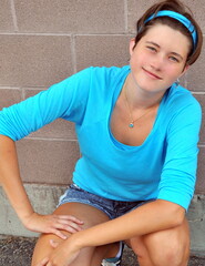 Female tomboy expressions outdoors.