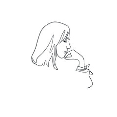 Woman portrait drawn in one continuous line. Linear glamour logo in minimal design for hair stylist, makeup artist, beauty salon and cosmetology. Beautiful woman face. Minimal portrait girl. 