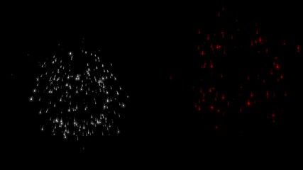 Animation of red and white fireworks and stars exploding against a black background or night sky revealing Happy Swiss National Day. Great for Switzerland Independence Day celebration and banners.