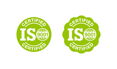 ISO 9001 certified stamp - quality management system international standard emblem - isolated vector sign - obrazy, fototapety, plakaty