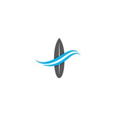 Surf board logo with waterwave vector icon