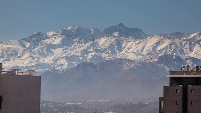 Timelapse day to night of Andes Mountains in Santiago, Chile