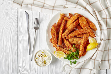 fish sticks, fish fillet fingers breaded and fried
