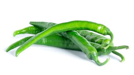 Fresh bitter green peppers isolated on white background