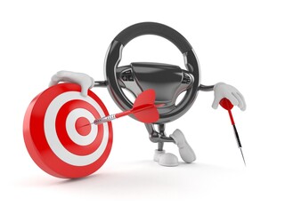 Naklejka premium Car steering wheel character with bull's eye