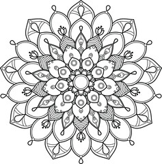 Decorative ethnic round mandala pattern. Anti-stress coloring book page for kids and adults. Vector illustration.