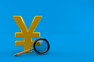 Obraz premium Yen currency with magnifying glass