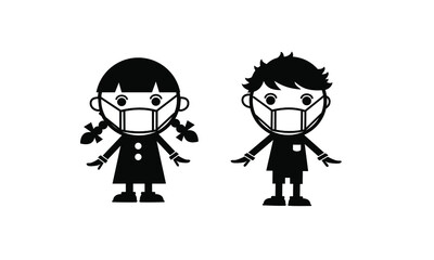 マスクをした小さな女の子と男の子（感染症対策、コロナ）