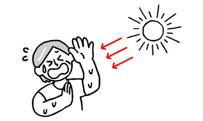 太陽の熱、紫外線を浴びるシニア女性（シンプル）