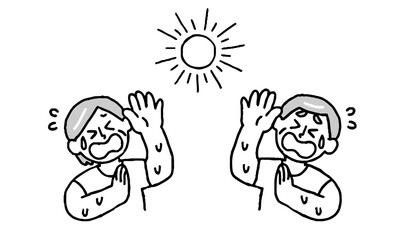 太陽の熱、紫外線を浴びるシニア男性女性（シンプル）